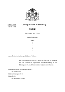 LG Hamburg 2010, 09.12.2010, 618 KLs 10/09, Verurteilung eines Arztes / einer Pharmareferentin wegen Bestechlichkeit und Bestechung