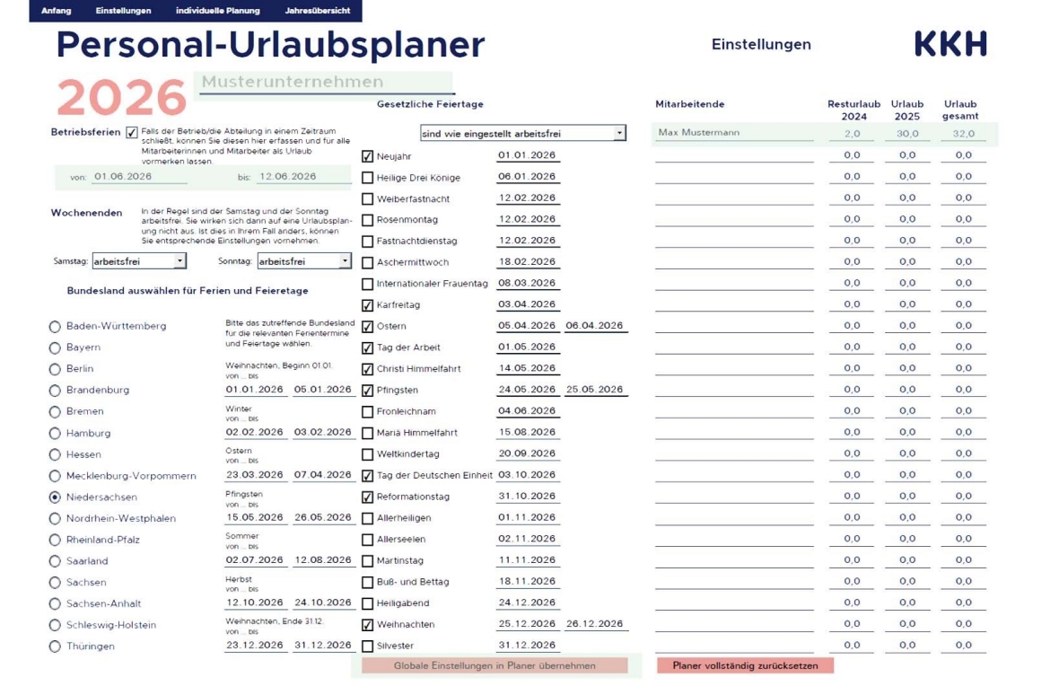 In den Einstellungen können Sie bis zu 25 Mitarbeitende eintragen. 