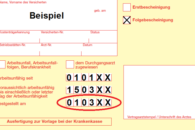 Arbeitsunfähigkeitsbescheinigung - Beispiel 1