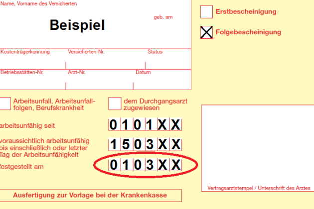 Arbeitsunfähigkeitsbescheinigung - Beispiel 1